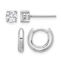 Sterling Silver RH-plated 2.5mm Huggie Hoops/5mm CZ Stud Earrings Set