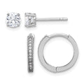Sterling Silver Rh-plated CZ 2mm Hoop and 5mm Stud Post Earring Set