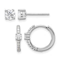 Sterling Silver RH-plated 5mm CZ Studs and Hinged Hoop Earring Set