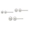 Sterling Silver E-coated 4mm 5mm and 6mm Ball Post Earring Set