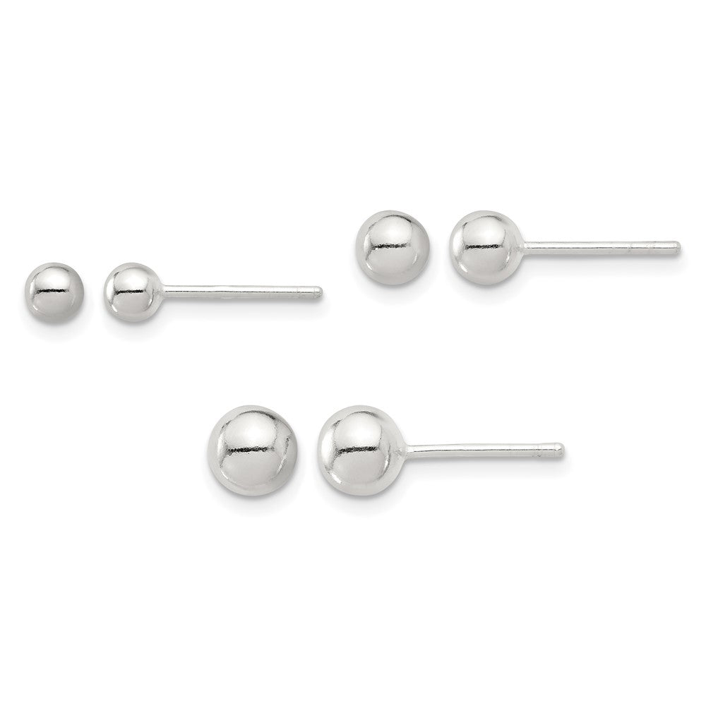 Sterling Silver E-coated 4mm 5mm and 6mm Ball Post Earring Set
