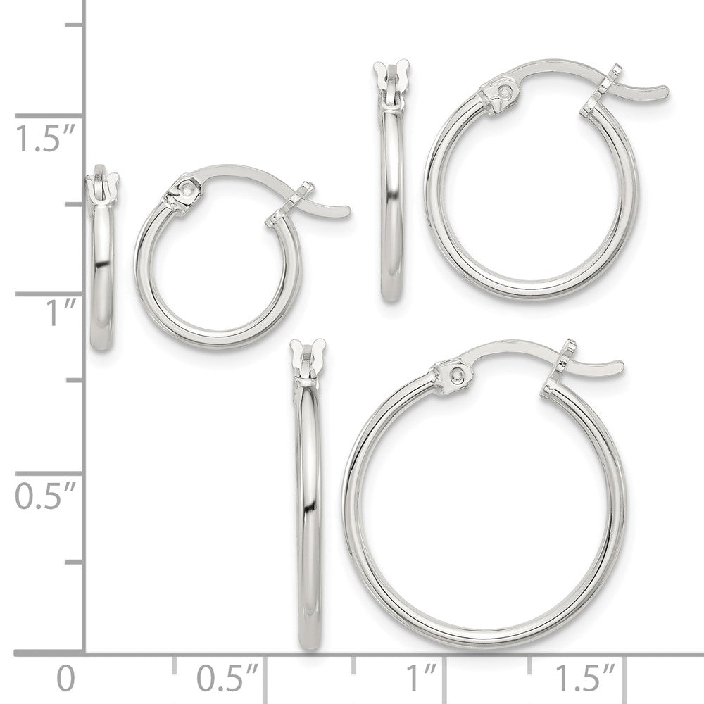 Sterling Silver Rhodium-plated Polished Set of 3 Hoop Earring Set