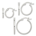 Sterling Silver Rhodium-plated Polished Set of 3 Hoop Earring Set