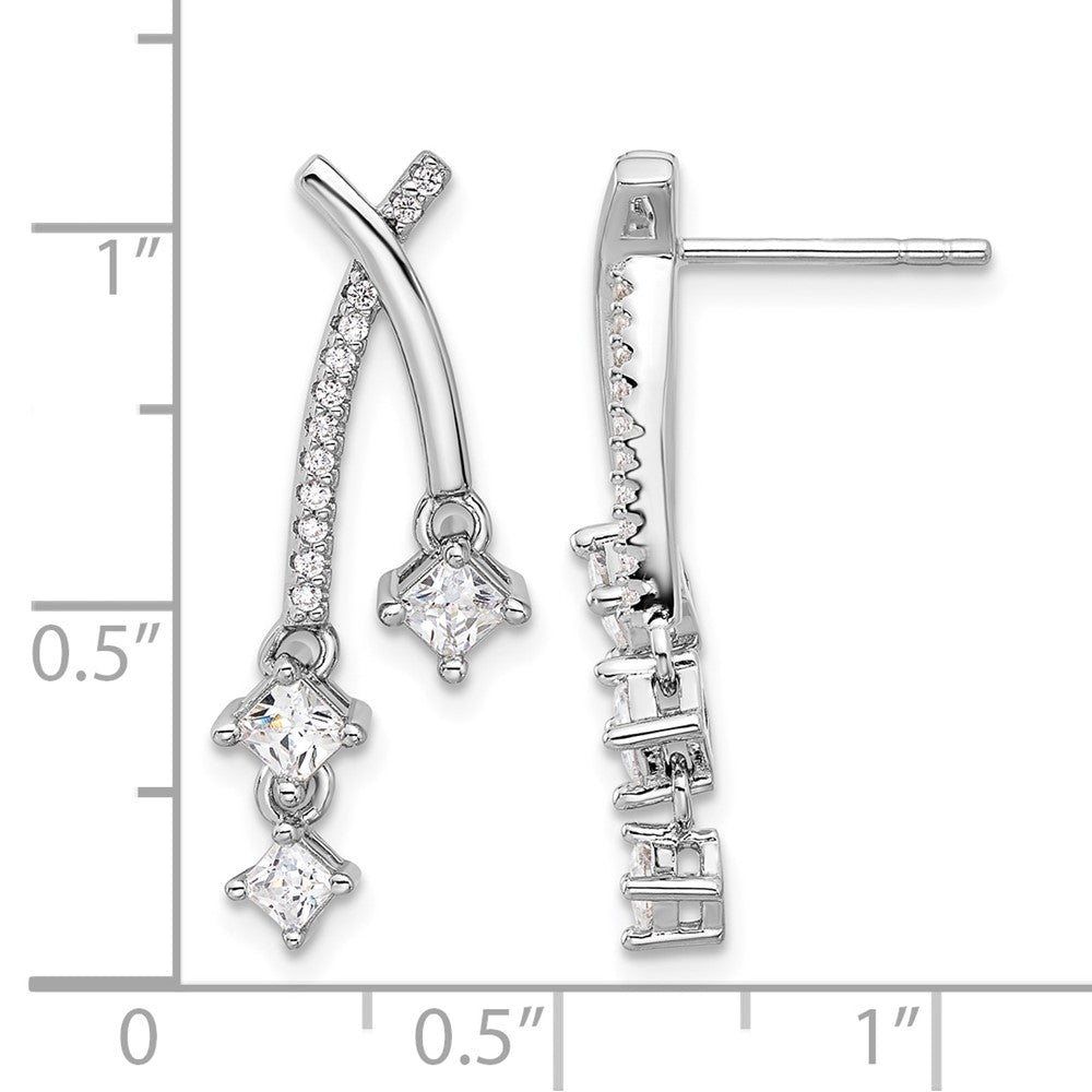 Pure Fire Sterling Silver Rhod-plated Fancy CZ Dangle Post Earrings