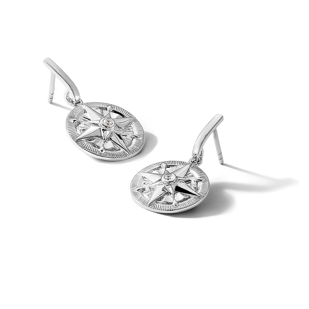 Sterling Silver Rhod-plated Pink Crystal Flamingo Post Earrings