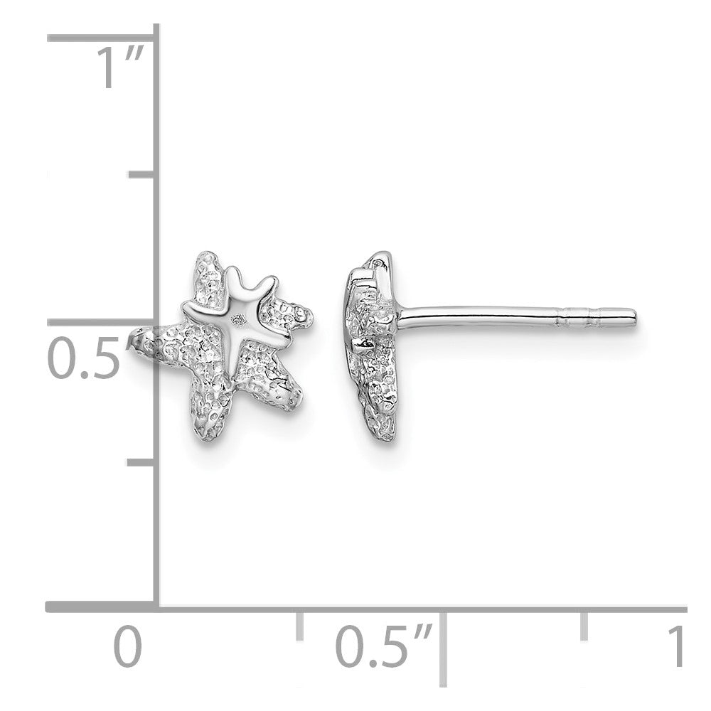 Sterling Silver RH-plated Polished and Textured Starfish Earrings