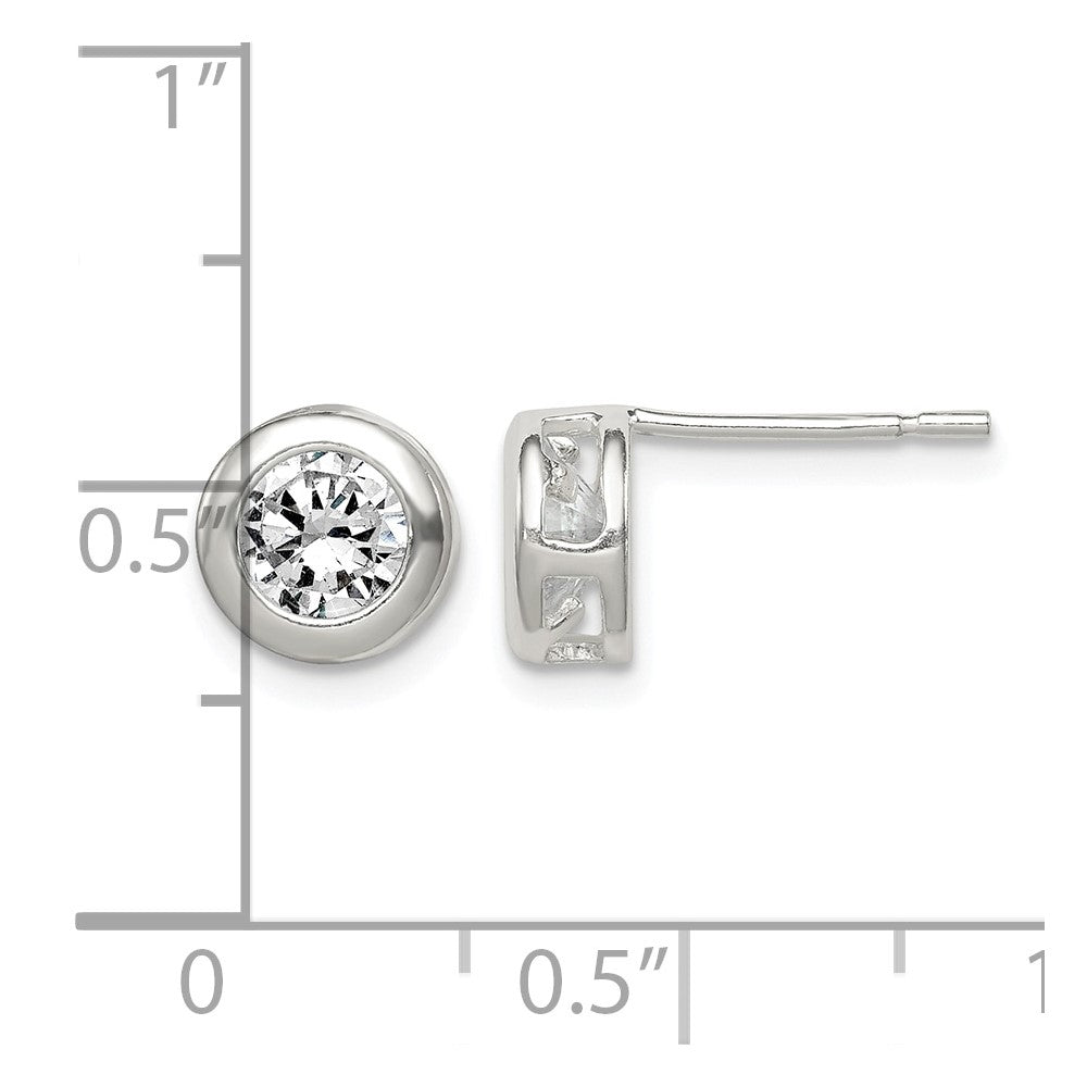 Sterling Silver Polished 7mm Round CZ Bezel Set Stud Earrings
