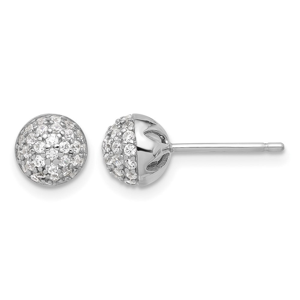 Sterling Silver Rhodium-plated Micro Pave CZ Ball Stud Earrings