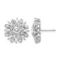 Sterling Silver Rhodium-plated CZ Floral Post Earrings