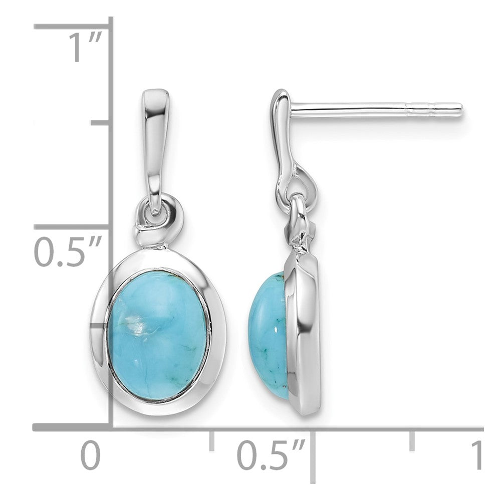 Sterling Silver RH-plated Oval Turquoise Drop Post Earrings
