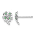 Sterling Silver RH-plated Emerald Four Leaf Clover Post Earrings