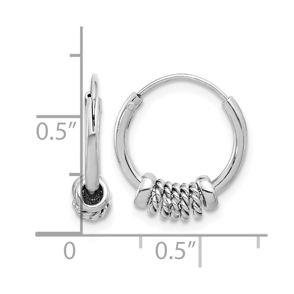 Sterling Silver Rhodium-plated Polished/Textured Endless Hoop Earrings