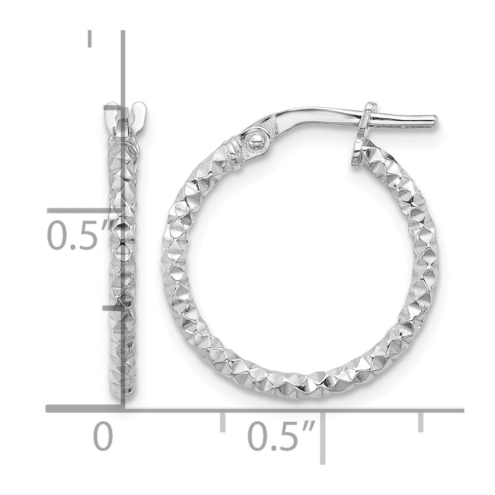 Sterling Silver Rhodium-plated Polished Textured 1.60mm Hoop Earrings