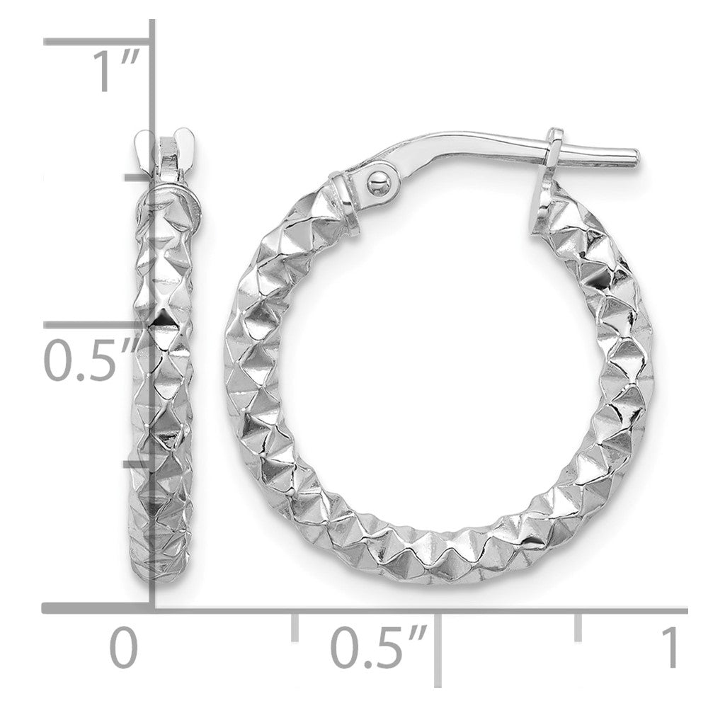Sterling Silver Rhodium-plated Polished Textured 2.50mm Hoop Earrings