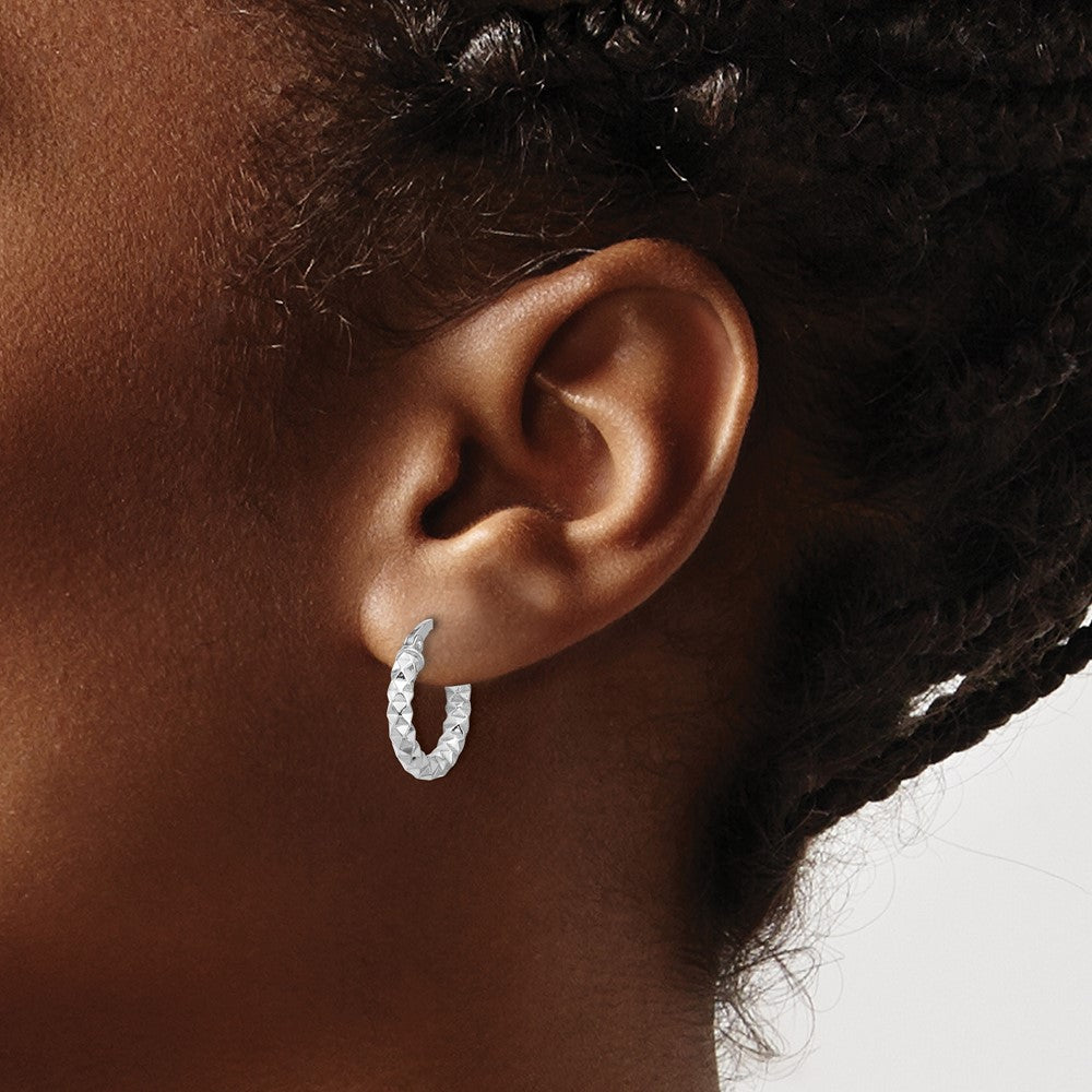 Sterling Silver Rhodium-plated Polished Textured 2.50mm Hoop Earrings