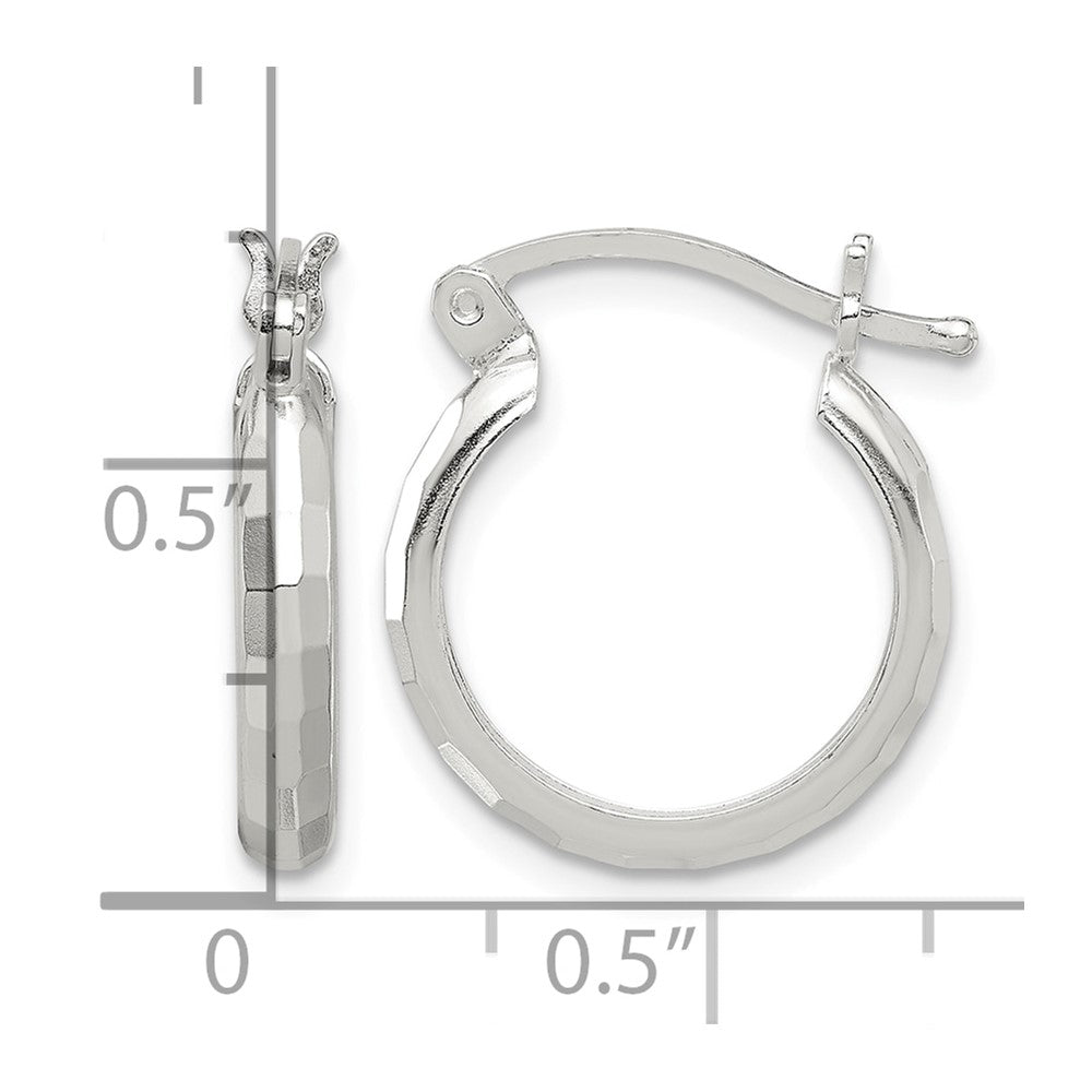 Sterling Silver Polished Textured Hoop Earrings