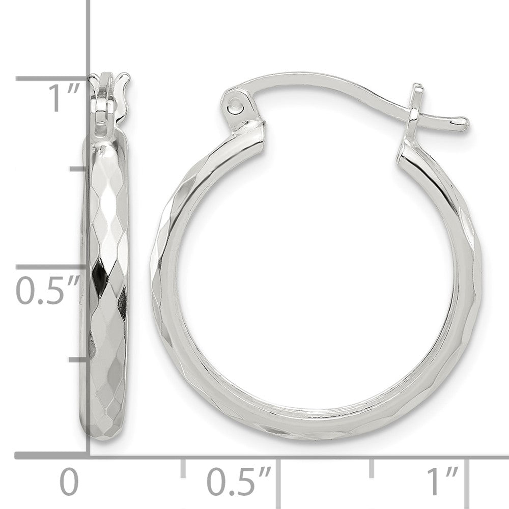 Sterling Silver Polished Textured Hoop Earrings