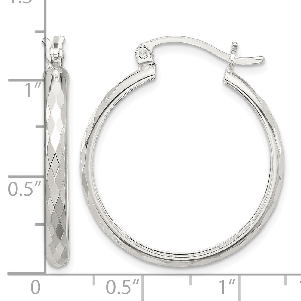 Sterling Silver Polished Textured Hoop Earrings