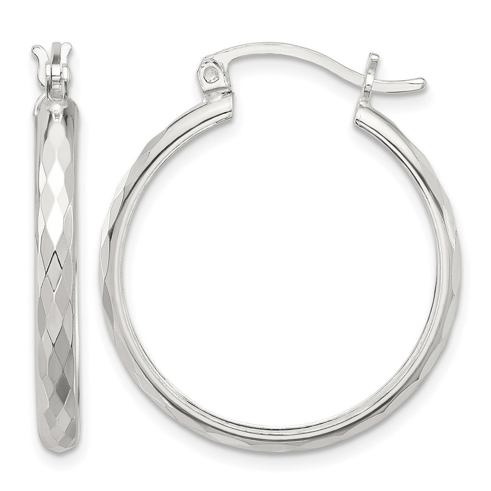 Sterling Silver Polished Textured Hoop Earrings