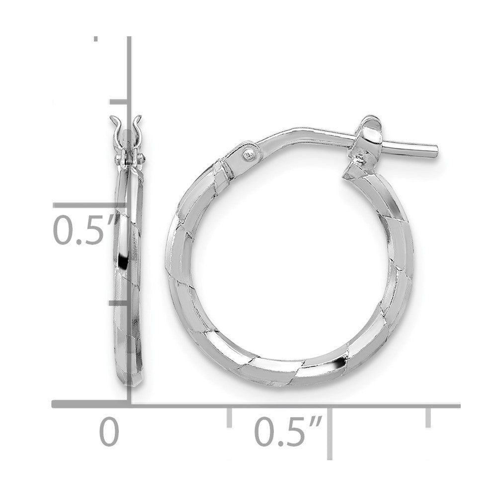 Sterling Silver Rhodium-plated Polished Textured 1.60mm Hoop Earrings