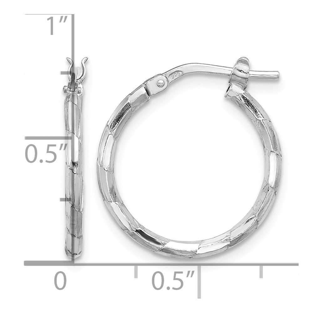 Sterling Silver Rhodium-plated Polished Textured 1.60mm Hoop Earrings