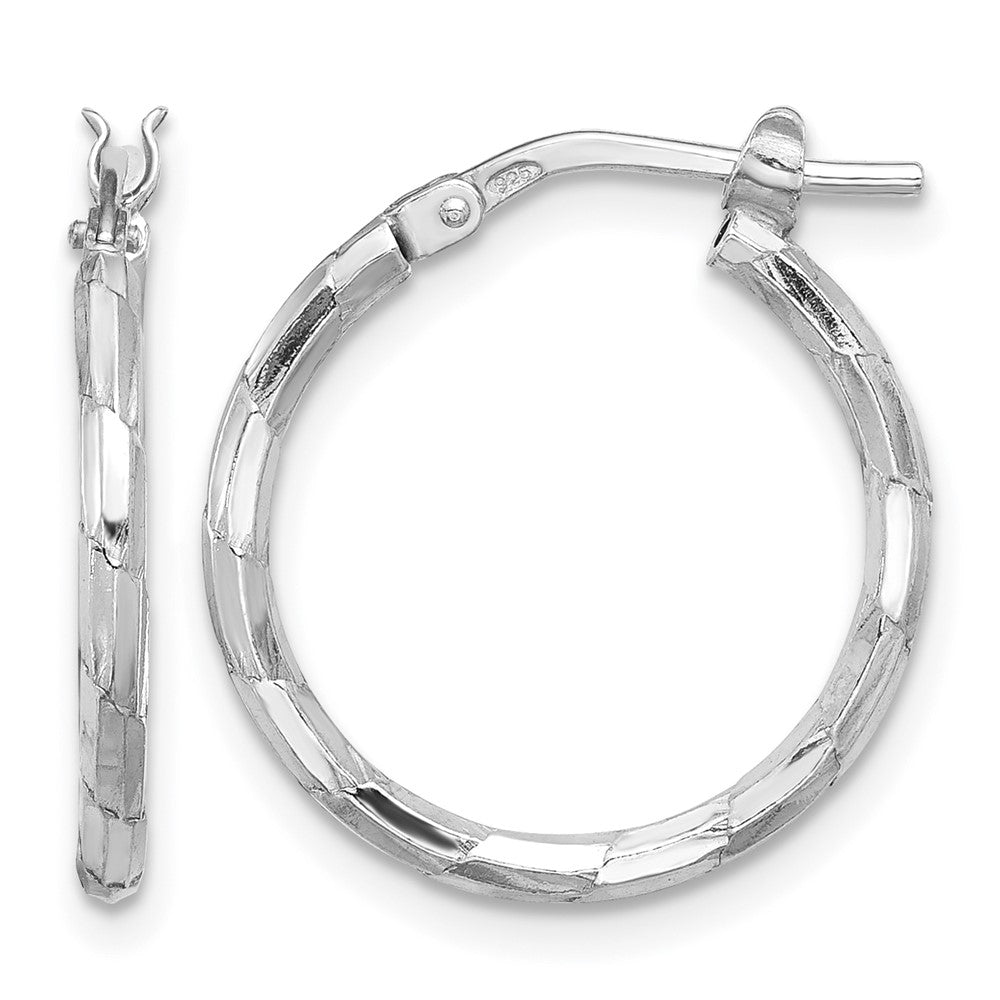 Sterling Silver Rhodium-plated Polished Textured 1.60mm Hoop Earrings