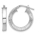 Sterling Silver Rhodium-plated Polished and Textured Hoop Earrings