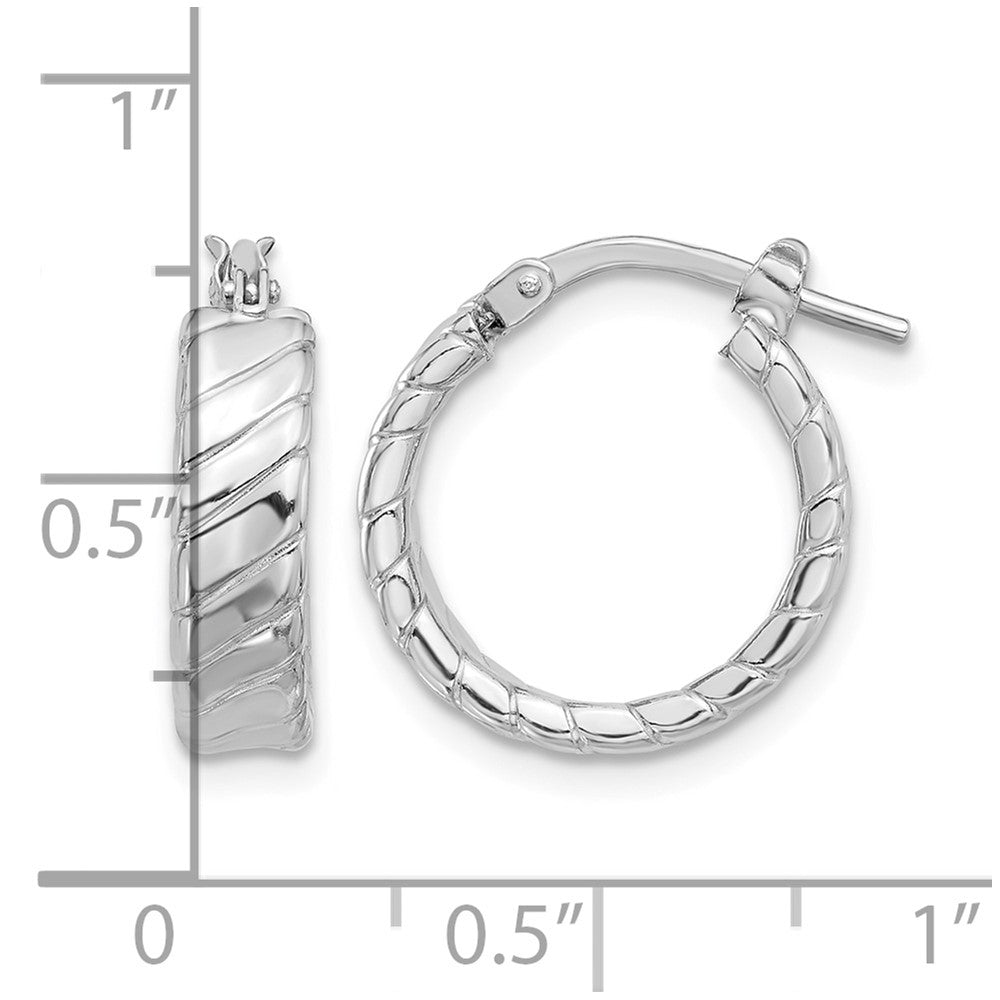 Sterling Silver Rhodium-plated Polished and Textured Hoop Earrings