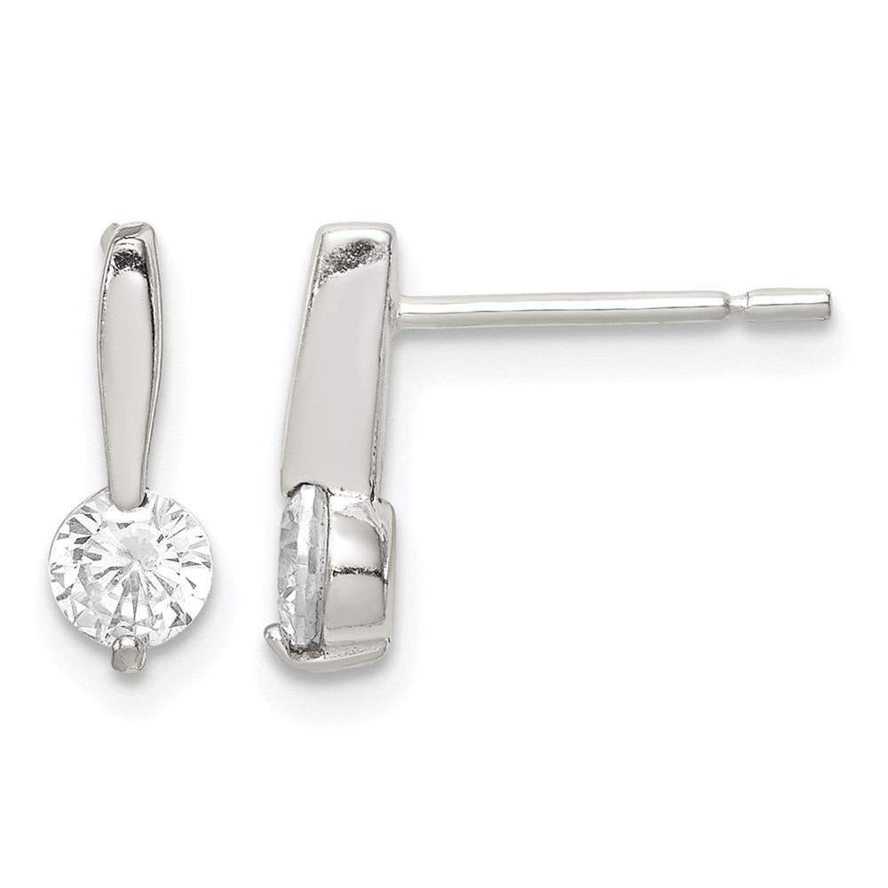 Sterling Silver Polished CZ Drop Post Earrings