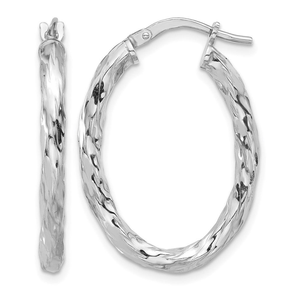 Sterling Silver Rh-plated Polished and Textured Twisted Oval Hoop Earrings