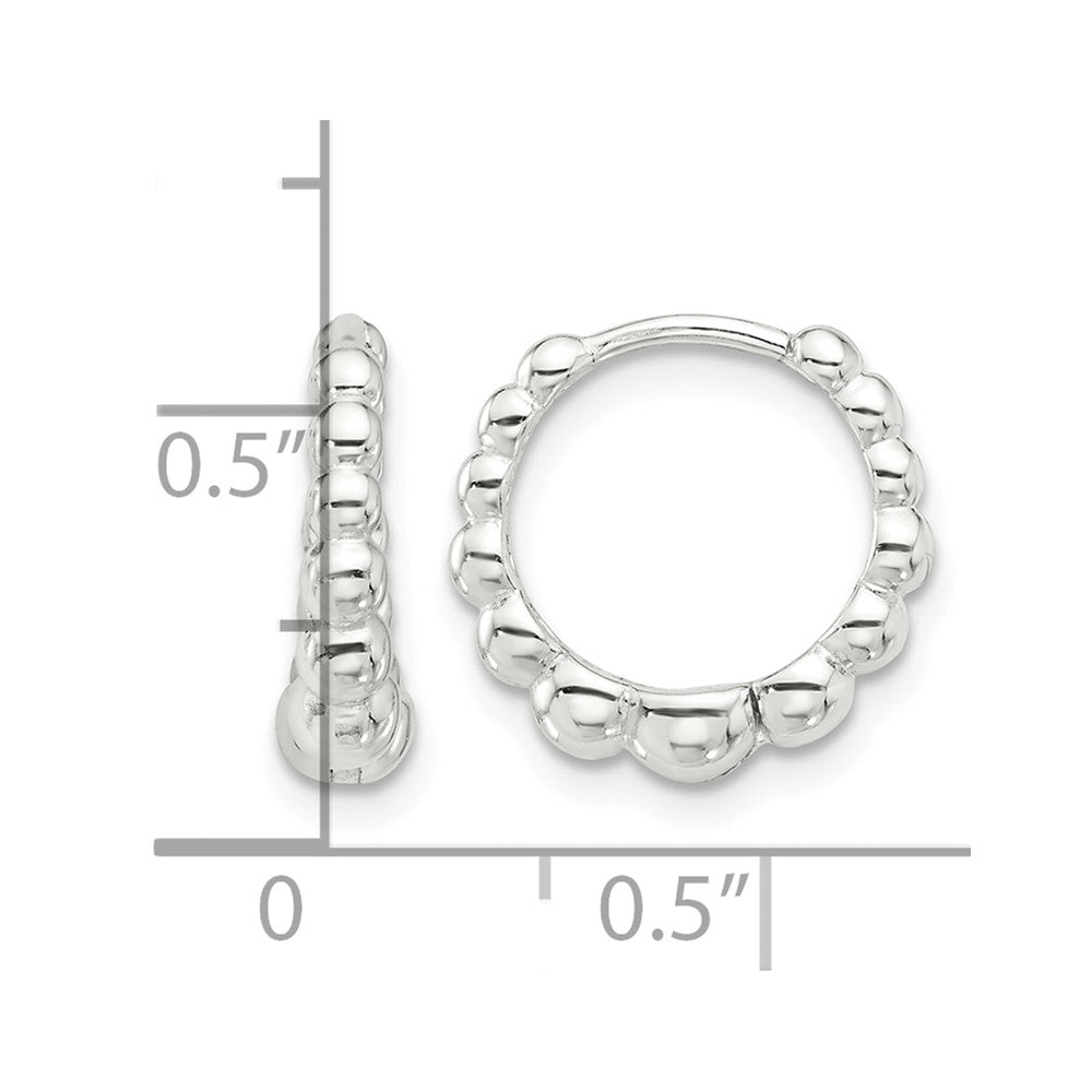Sterling Silver E-coated Beaded Hinged Hoop Earrings