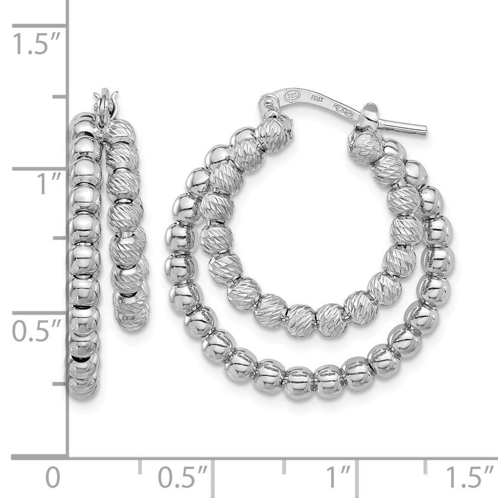 Sterling Silver Rhod-plated D/C Beaded Double Hoop Earrings