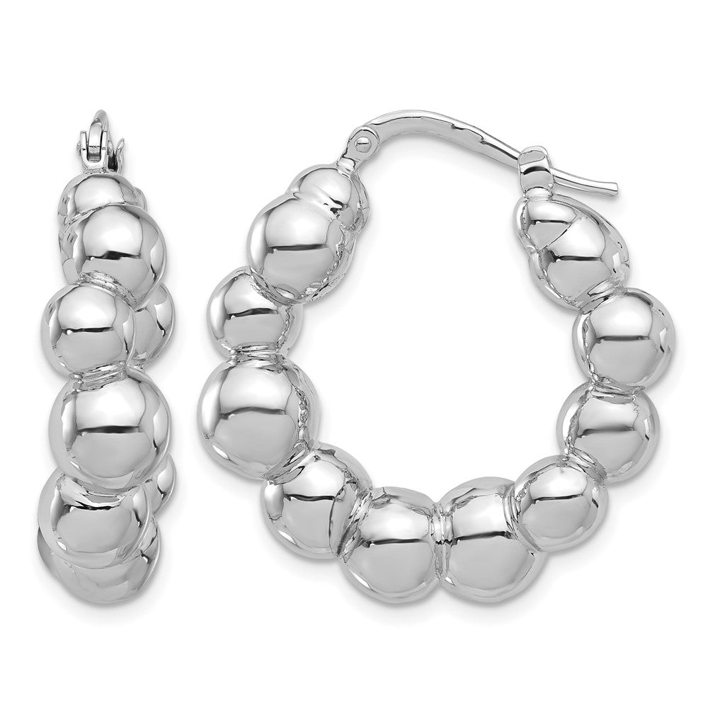 Sterling Silver Rhodium-plated Polished Bead Hoop Earrings
