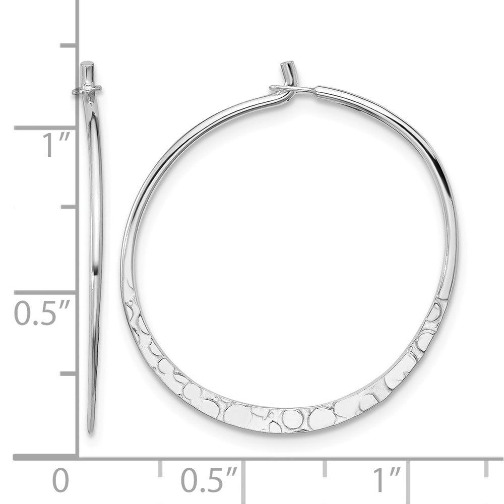 Sterling Silver Polished and Hammered Medium Round Hoop Earrings
