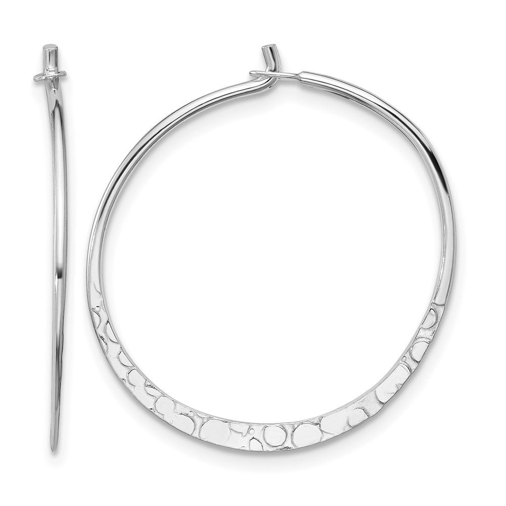 Sterling Silver Polished and Hammered Medium Round Hoop Earrings