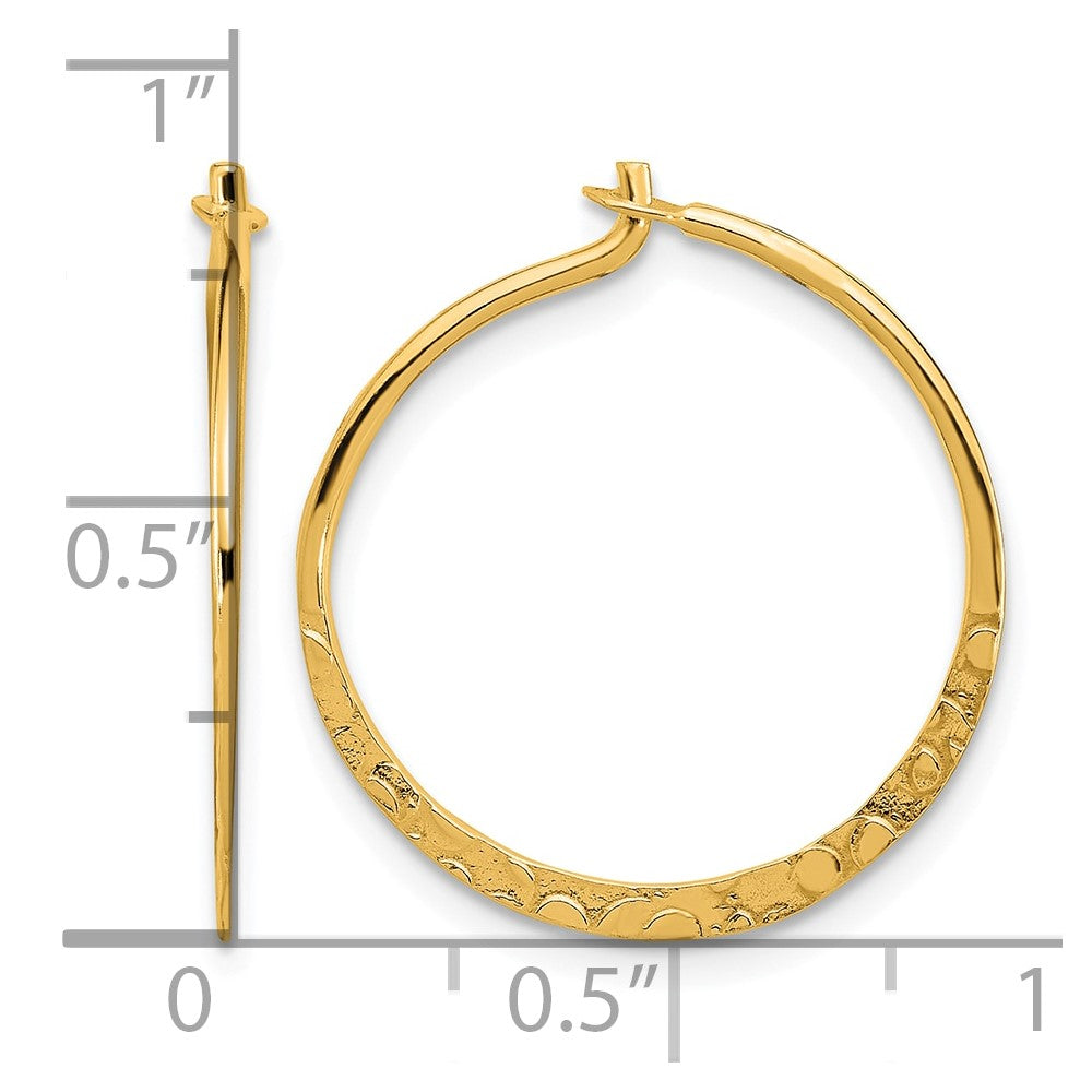 Sterling Silver Flash Gold-plated Polished and Hammered Hoop Earrings