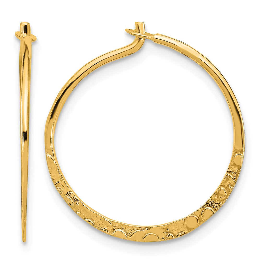Sterling Silver Flash Gold-plated Polished and Hammered Hoop Earrings