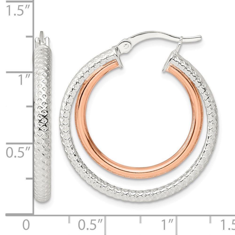 Sterling Silver and Rose-tone Double Circle Hoop Earrings