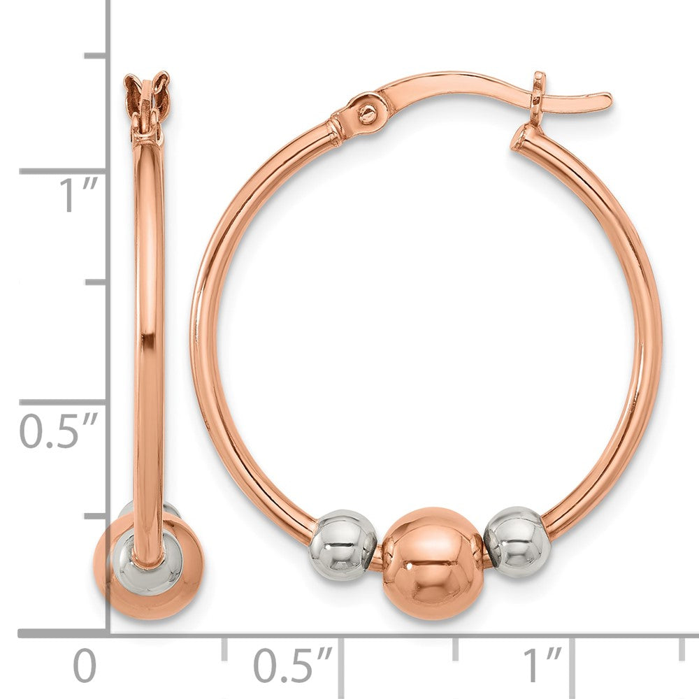 Sterling Silver and Rose-tone Polished Beaded Hoop Earrings