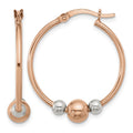 Sterling Silver and Rose-tone Polished Beaded Hoop Earrings