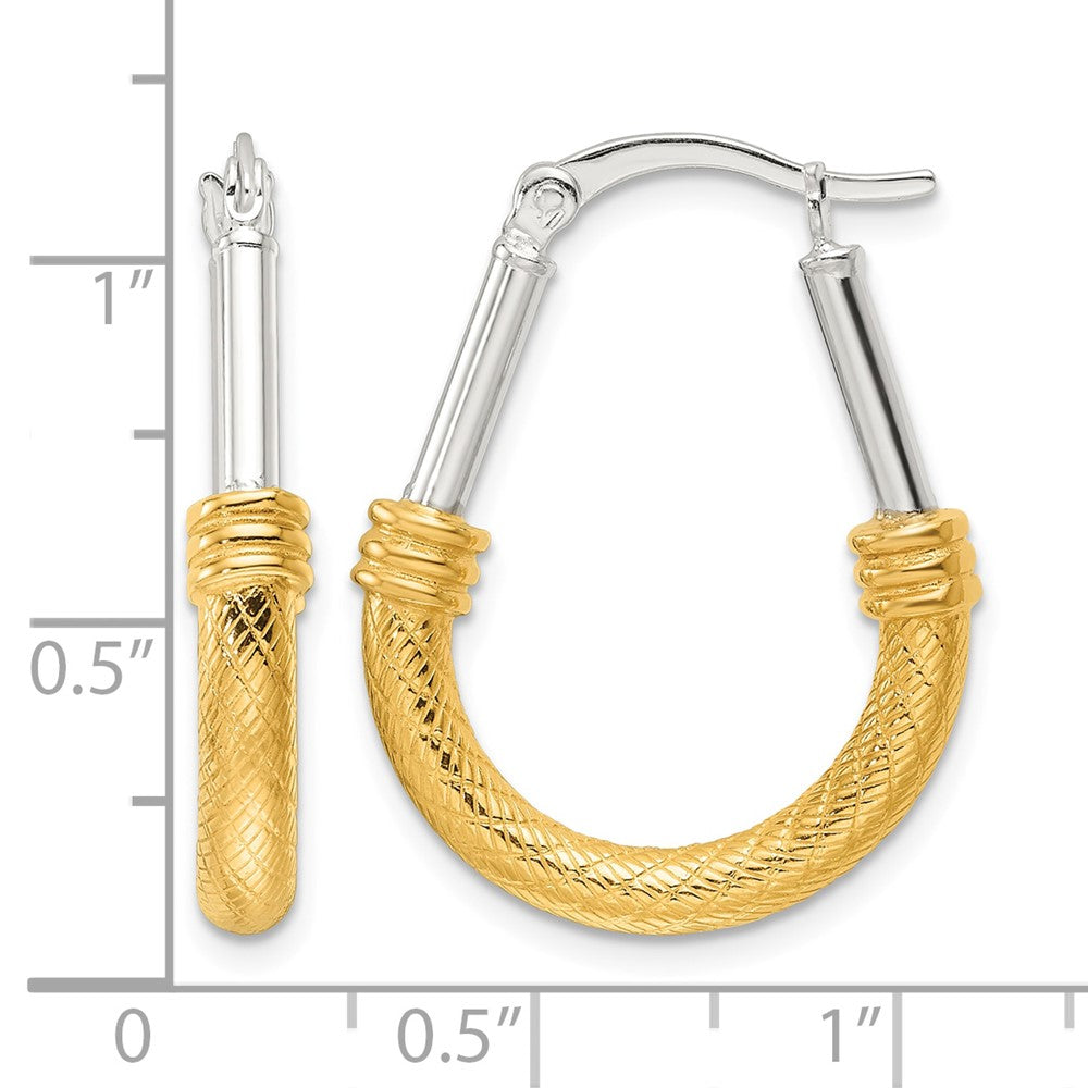 Sterling Silver and Gold-tone Polish and Textured Fancy Hoop Earrings