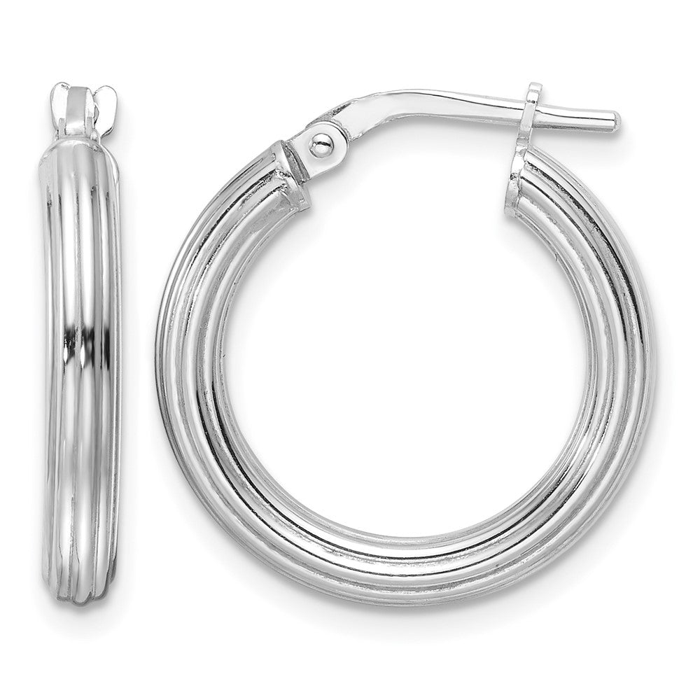 Sterling Silver RH-plated Polished Ridged 3mm Round Hoop Earrings