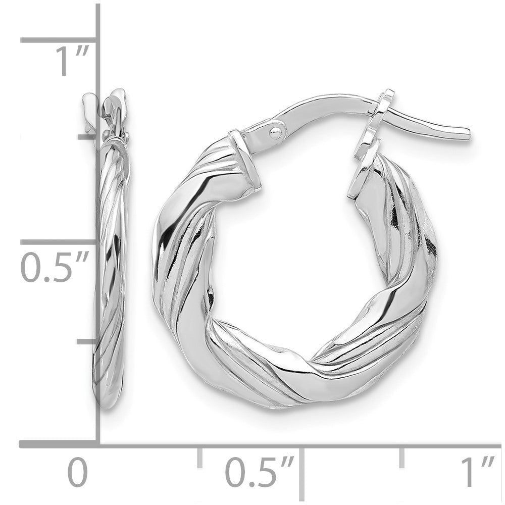 Sterling Silver RH-plated Polished and Textured Twisted Hoop Earrings