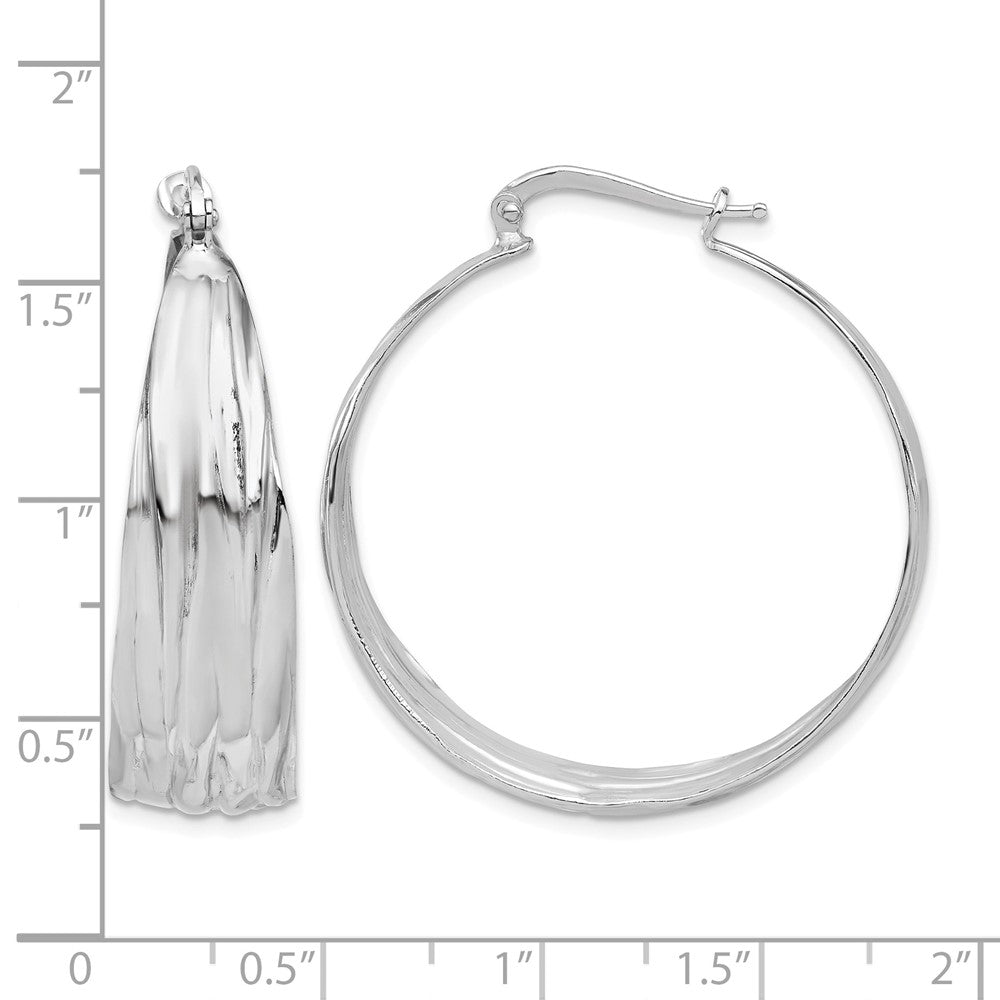 Sterling Silver RH-Plated Textured and Tapered LG Round Hoop Earrings