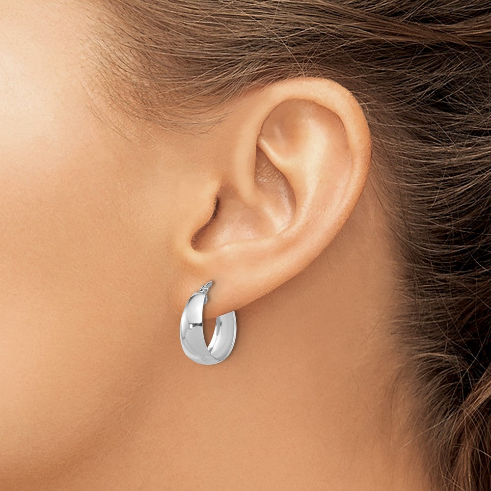 Sterling Silver RH-plated Polished Tapered Round SM Hoop Earrings