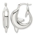 Sterling Silver Polished Dolphin Round Hoop Earrings