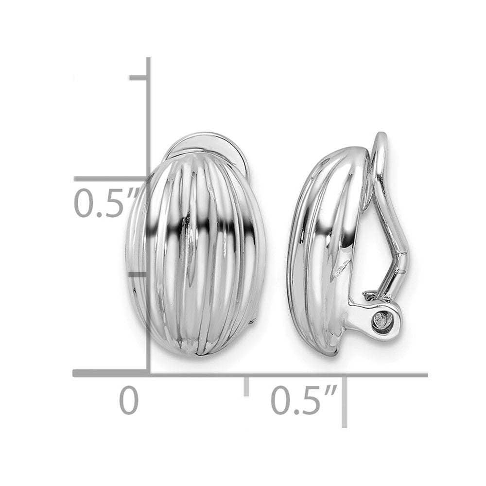 Sterling Silver Rhodium-plated Striped Oval Non-Pierced Earrings