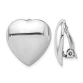 Sterling Silver Rhod-plated Polished Heart Clip Non-Pierced Earrings