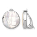 Sterling Silver RH-plated Mother of Pearl Round Non-Pierced Earrings