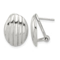 Sterling Silver Polished and Striped Texture Oval Omega Back Earrings